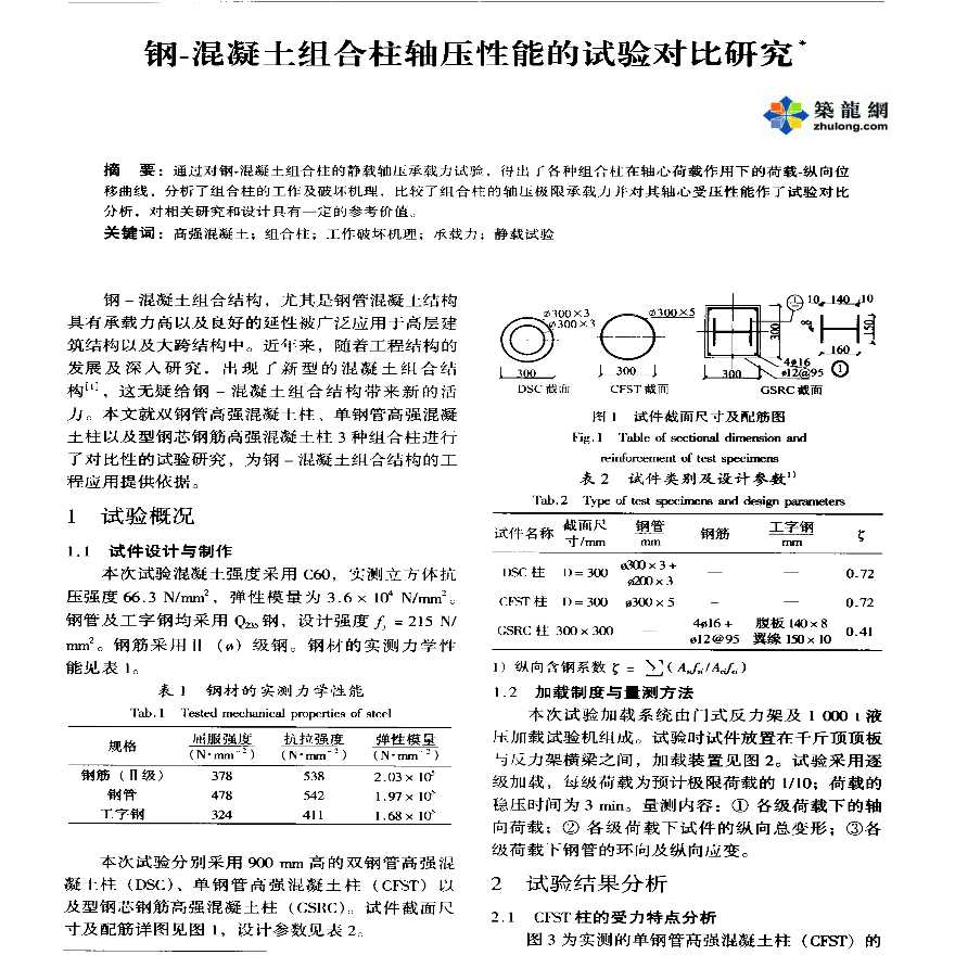 钢-混凝土组合柱轴压性能的试验对比研究-图一