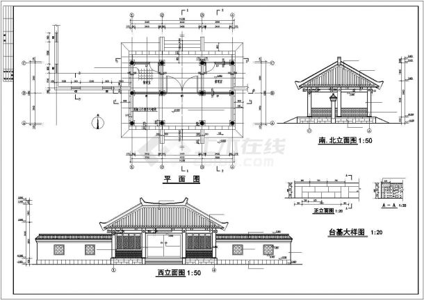 杭州某大型寺庙入口大门建筑设计CAD图纸-图一
