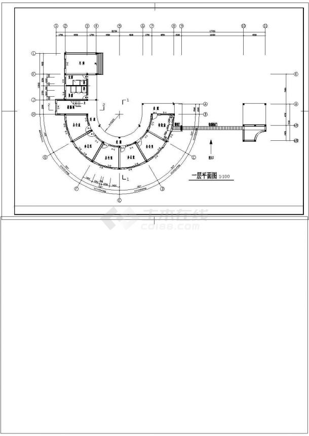 郑州市某大型电子厂大门建筑设计CAD图纸（含2层门卫）-图一