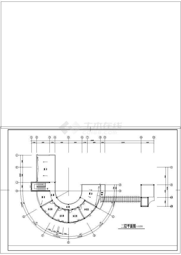 郑州市某大型电子厂大门建筑设计CAD图纸（含2层门卫）-图二