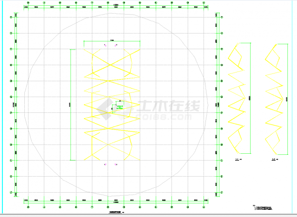 某地钢结构单层网壳屋面施工图CAD图纸-图二