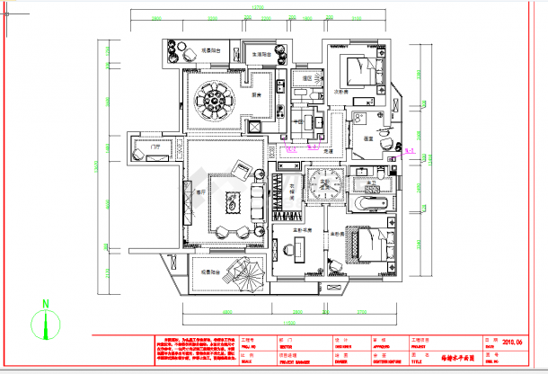 某地高端复古新古典主义设计风格三居室家装施工图CAD图纸-图二