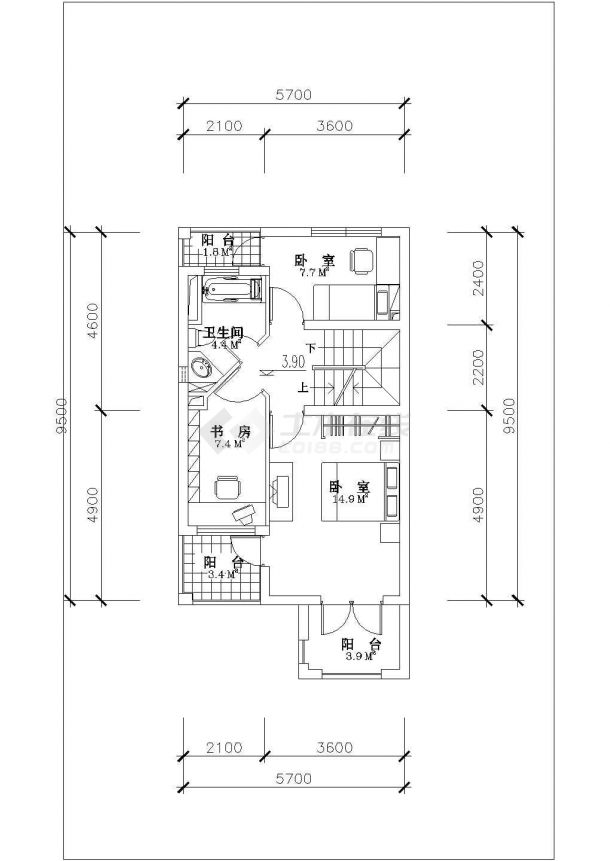 苏州市澄湖花园小区3层砖混结构独栋别墅平面设计CAD图纸（含夹层）-图二