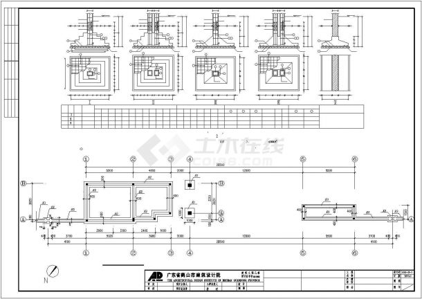 杭州某大学附属中学大门建筑设计CAD图纸-图二