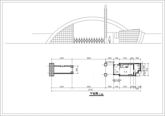 青岛市某动物园入口大门建筑设计CAD图纸_图1