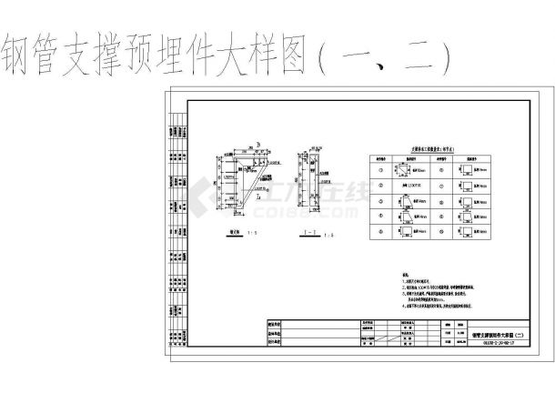 深基坑内支撑体系钢管支撑预埋件设计大样图cad-图二