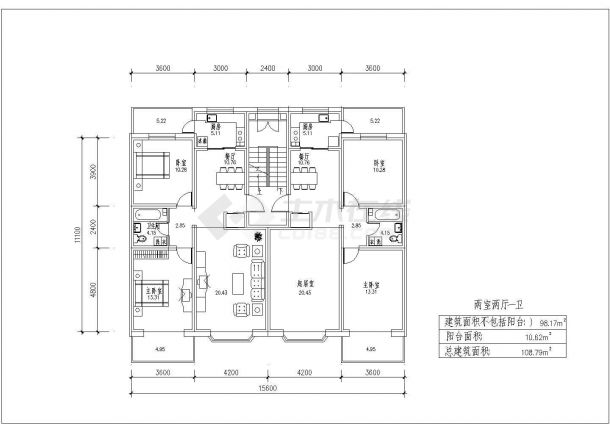 某高档住宅楼建筑户型平面详细设计施工方案CAD图纸-图二