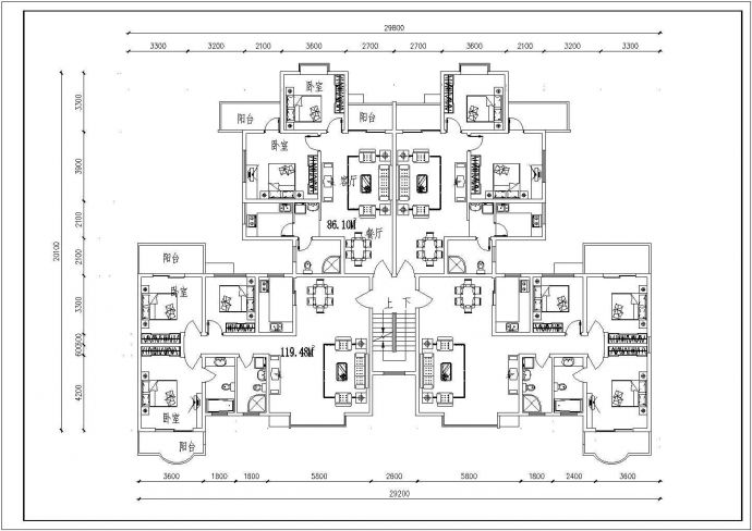 某新型住宅单体建筑户型详细设计施工方案CAD图纸_图1