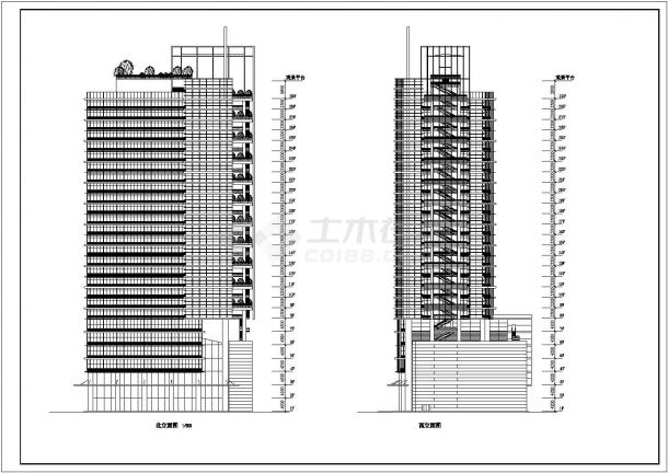 办公楼设计_某现代酒店办公楼建筑详细设计施工方案CAD图纸-图二