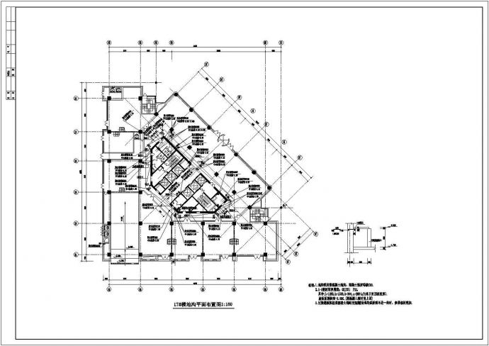某地区19层框架三角形办公楼结构设计CAD平面图_图1