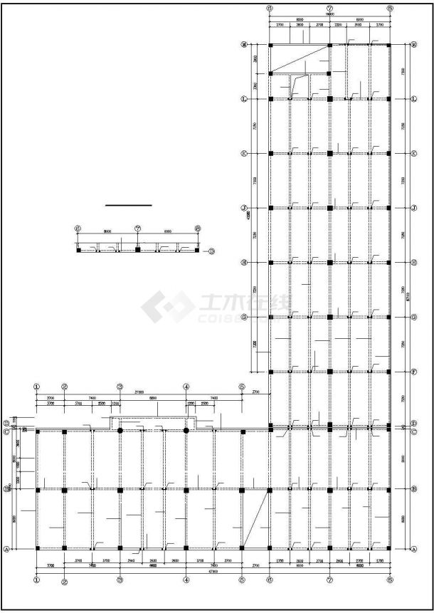 【温州】L形生产车间办公楼结构设计CAD施工图-图一