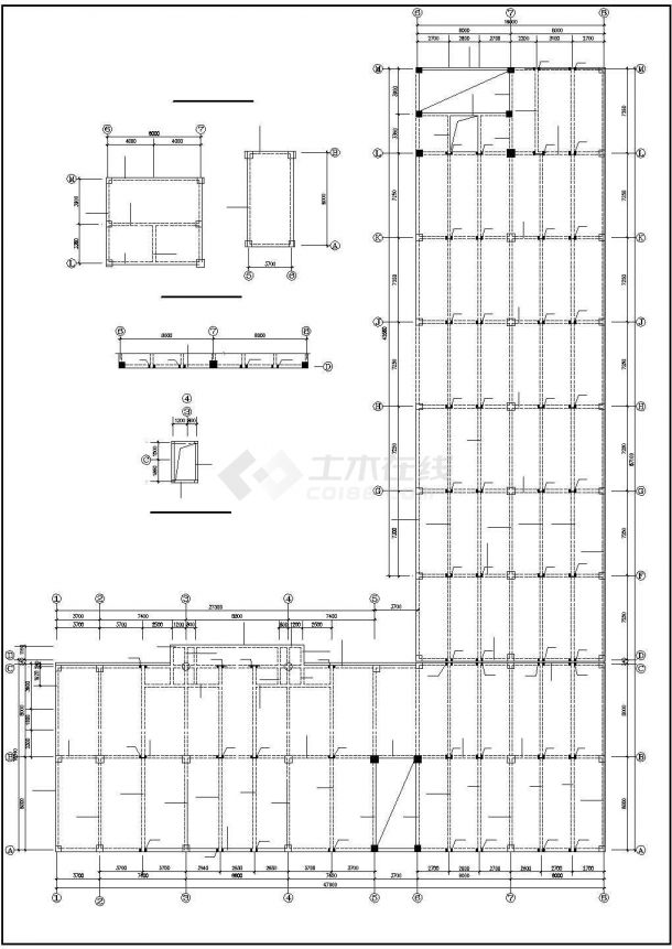 【温州】L形生产车间办公楼结构设计CAD施工图-图二