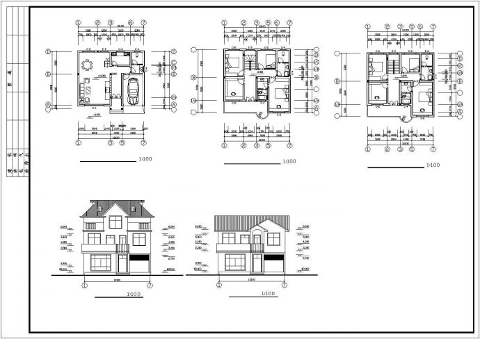 经典的二三层砖混结构单体乡村别墅平立面设计CAD图纸（10套方案）_图1