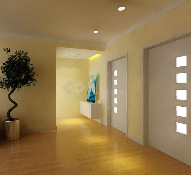 某三室两厅户型私宅现代暖色调风格室内装修设计cad全套施工图（含设计说明，附效果图）-图一