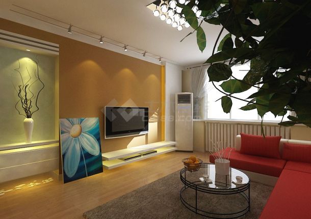 某三室两厅户型私宅现代暖色调风格室内装修设计cad全套施工图（含设计说明，附效果图）-图二