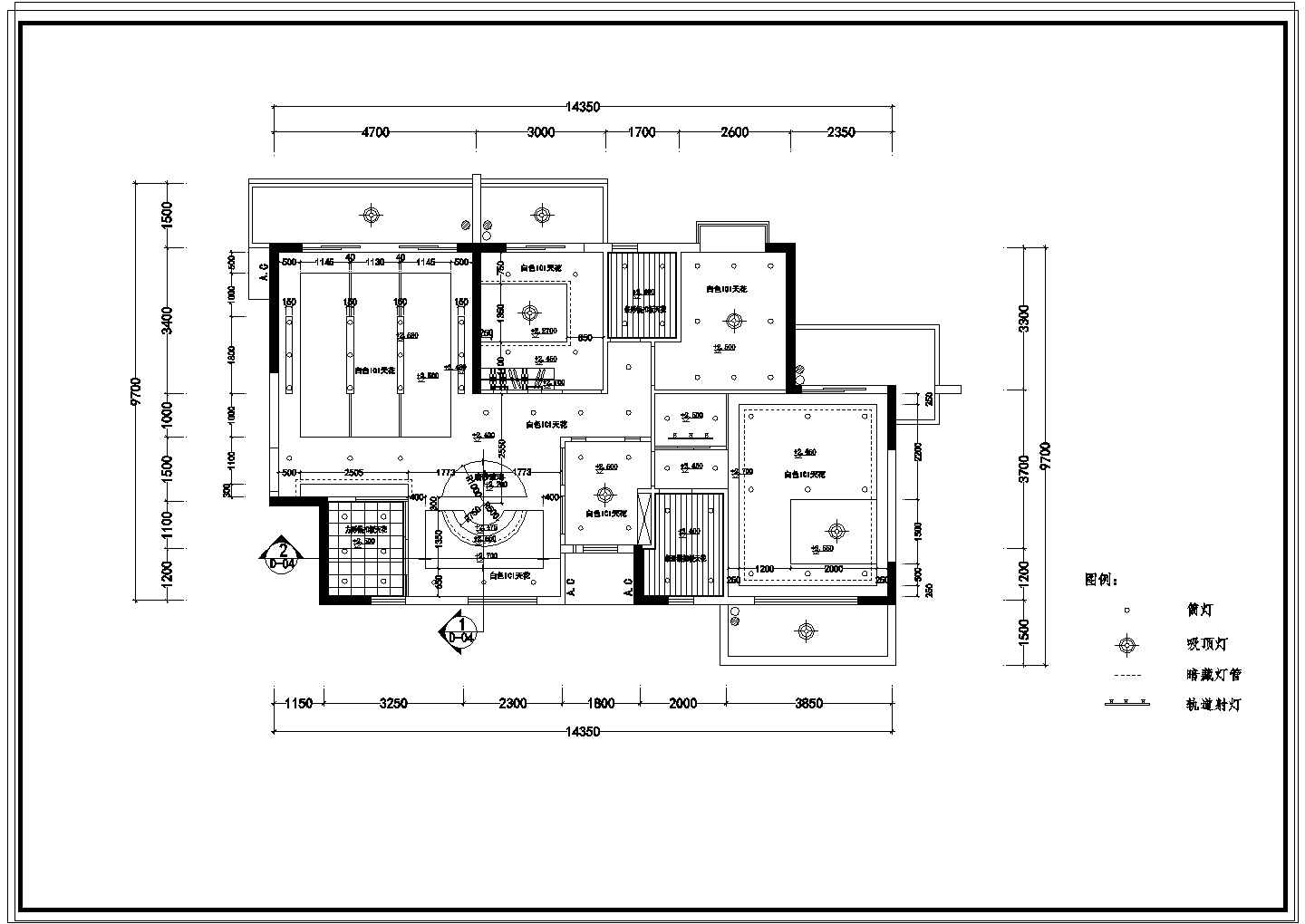 香蜜园三室样板房室内装饰工程设计cad施工图