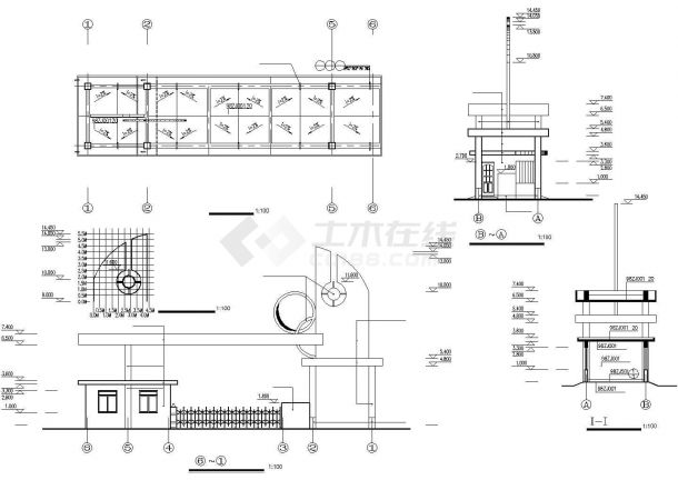 昆山市某大型医药公司厂区大门建筑设计CAD图纸-图二