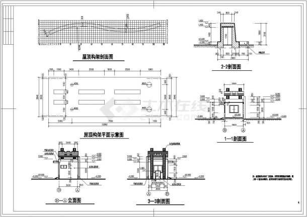 西安某大学附属中学大门建筑设计CAD图纸（含48平米门卫室）-图一