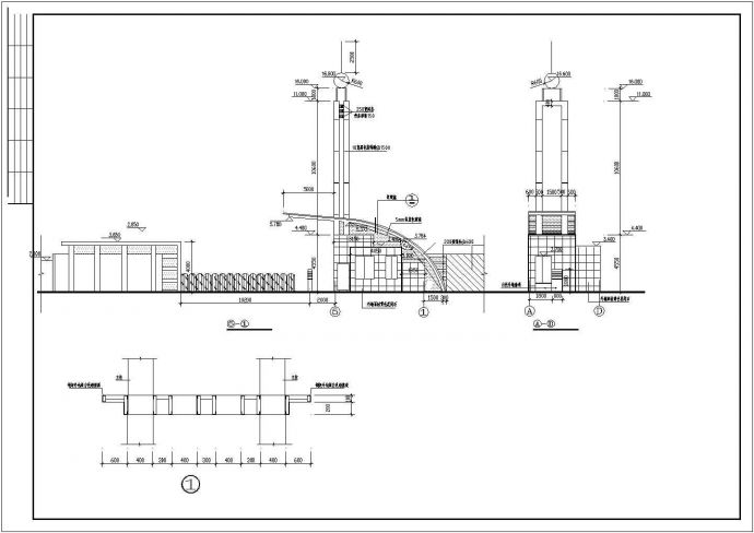 太原市某实验中学校门全套建筑设计CAD图纸_图1