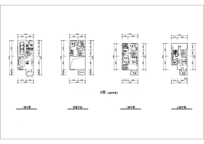 某带夹层联排别墅CAD完整设计大样户型图_图1