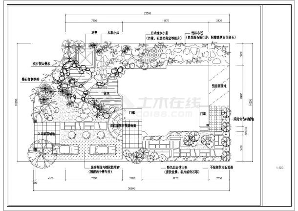 某现代别墅庭院设计CAD详细景观完整平面图-图一