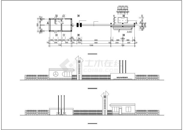 武汉市某大学附属中学校门建筑设计CAD图纸-图二