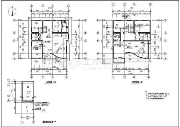 某二层坡顶别墅CAD设计大样结构完整平立面施工图-图二