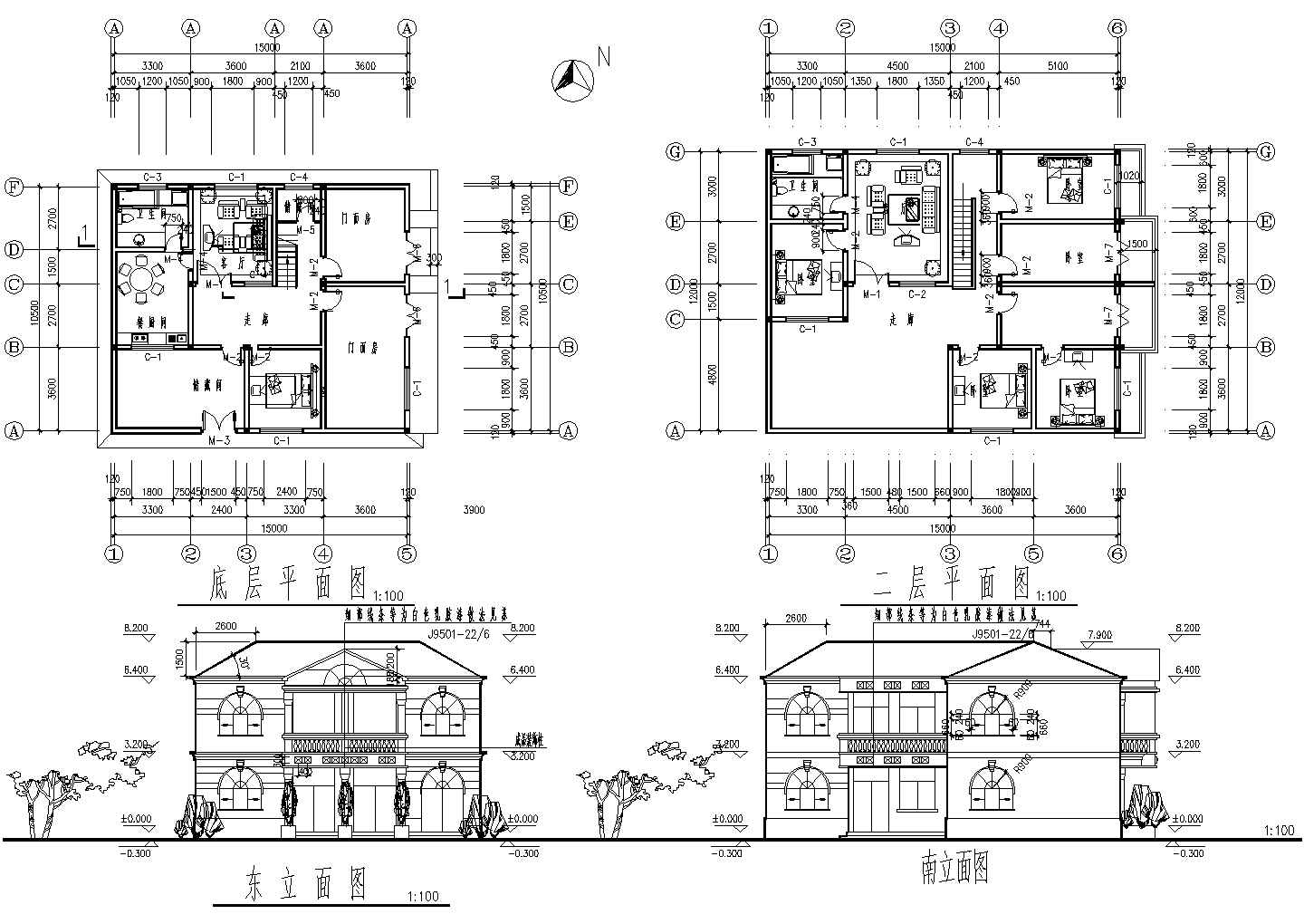 某安阳花苑两层别墅建筑CAD设计大样完整方案图