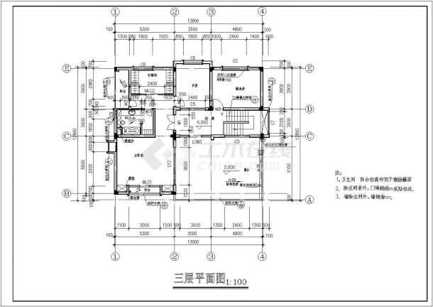 【连云港】某三层欧式独栋别墅全套建筑施工cad图（2栋）-图二