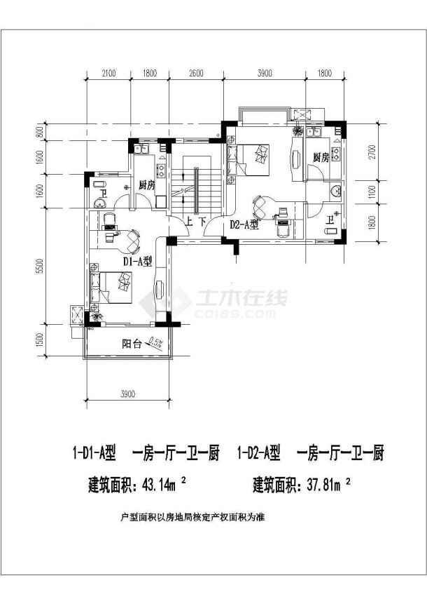 某地区比较实用的户型建筑详细设计施工方案CAD图纸-图一