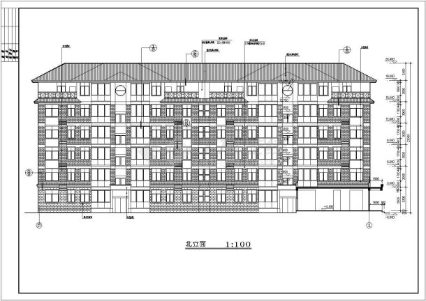 某商业端头带底商多层住宅建筑设计施工详细方案CAD图纸-图二