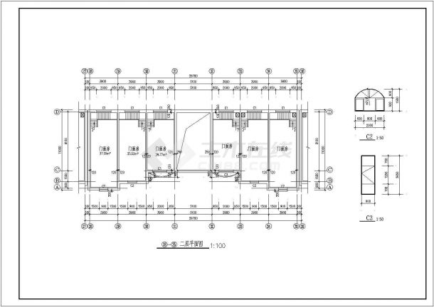 某经典现代二层商业楼门面房建筑设计施工详细方案CAD图纸-图一