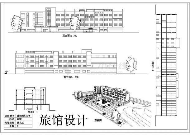 银川市某4层高档商务酒店建筑设计CAD图纸-图二