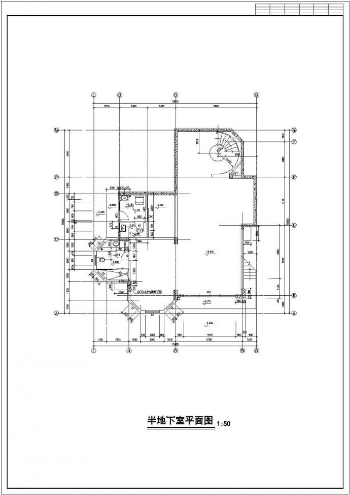 570平米三层框架结构豪华独栋别墅建筑设计CAD图纸（含半地下室层）_图1