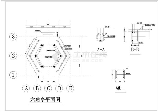 某砼六角亭建筑设计cad施工图-图二