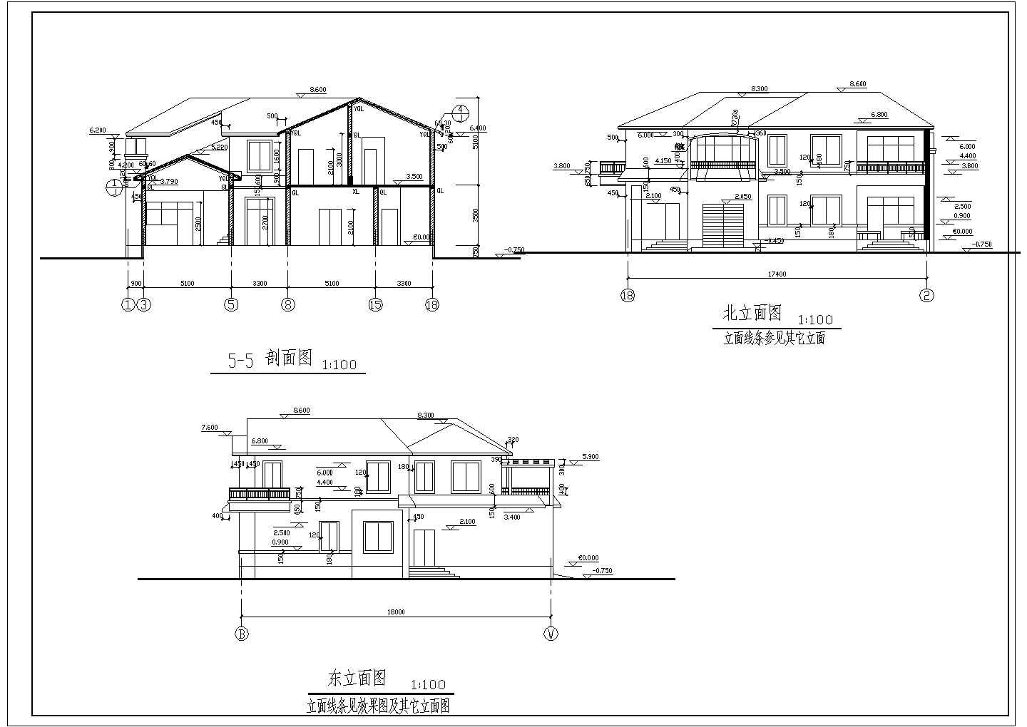 某小区全套别墅建筑结构CAD详细大样设计完整施工图纸