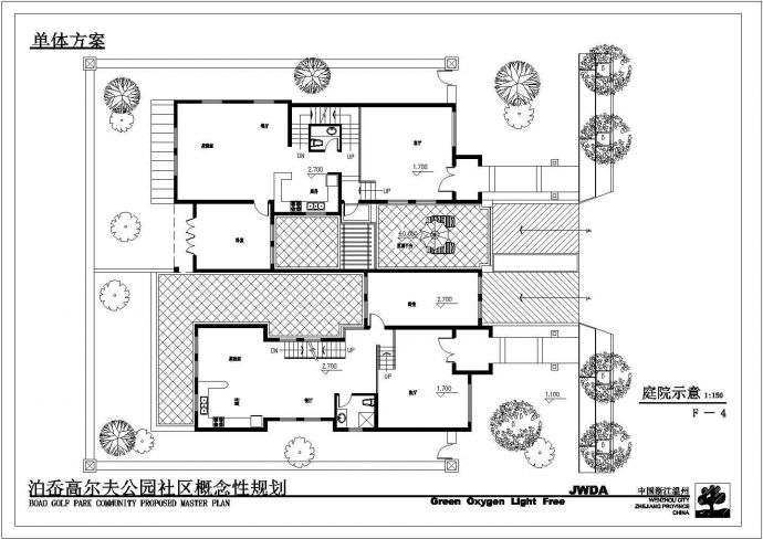 苏州市阳澄湖镇某3层框架结构私人别墅建筑设计CAD图纸（含庭院示意图）_图1