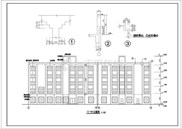 长沙市某商圈长60米宽8米五层宾馆建筑设计CAD图纸-图二
