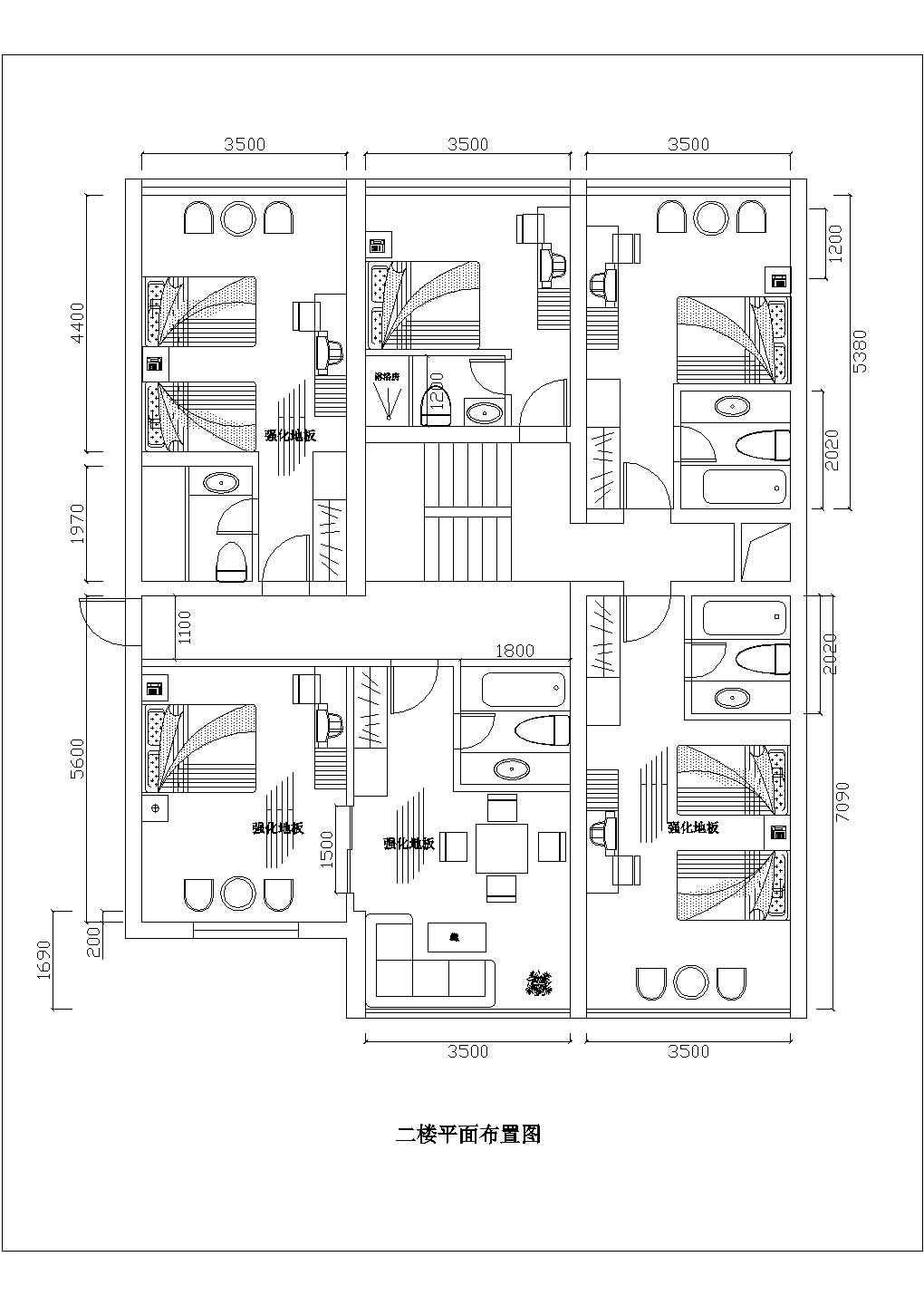 某标准住宅套房CAD详细构造平面方案图
