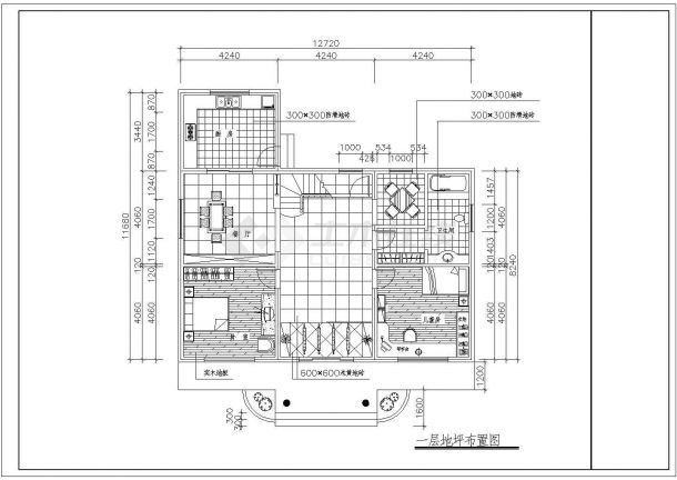 某城市庭院别墅CAD详细施工平面设计全套-图一