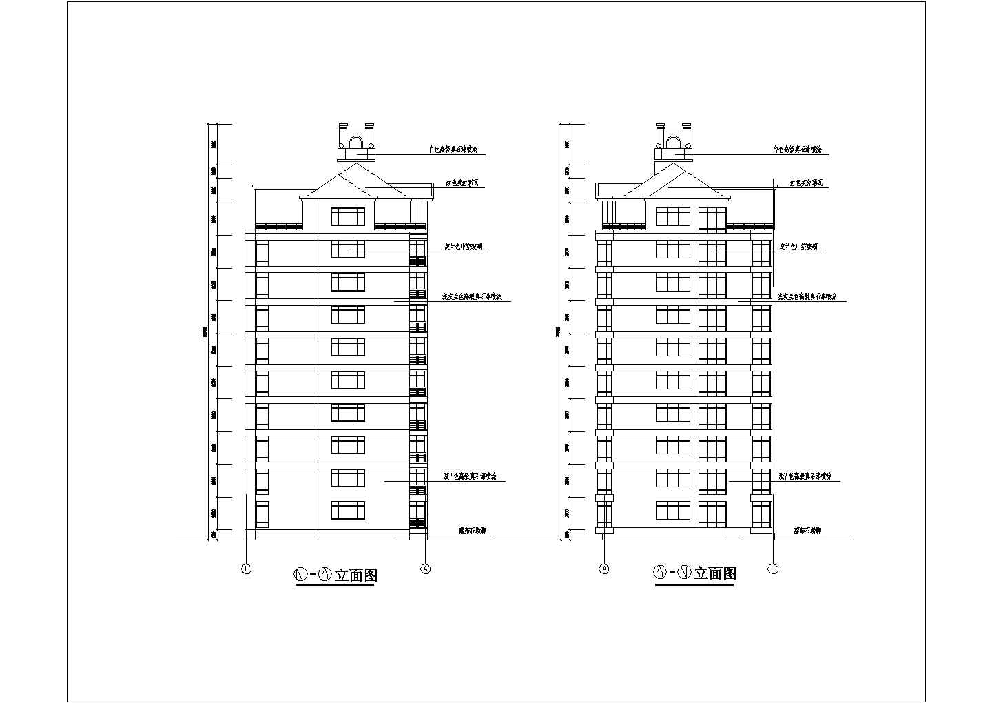 某地区9层阁楼住宅楼建筑全套设计施工详细方案CAD图纸