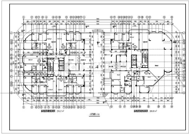某地区26层双塔式建筑全套设计施工详细方案CAD图纸-图一