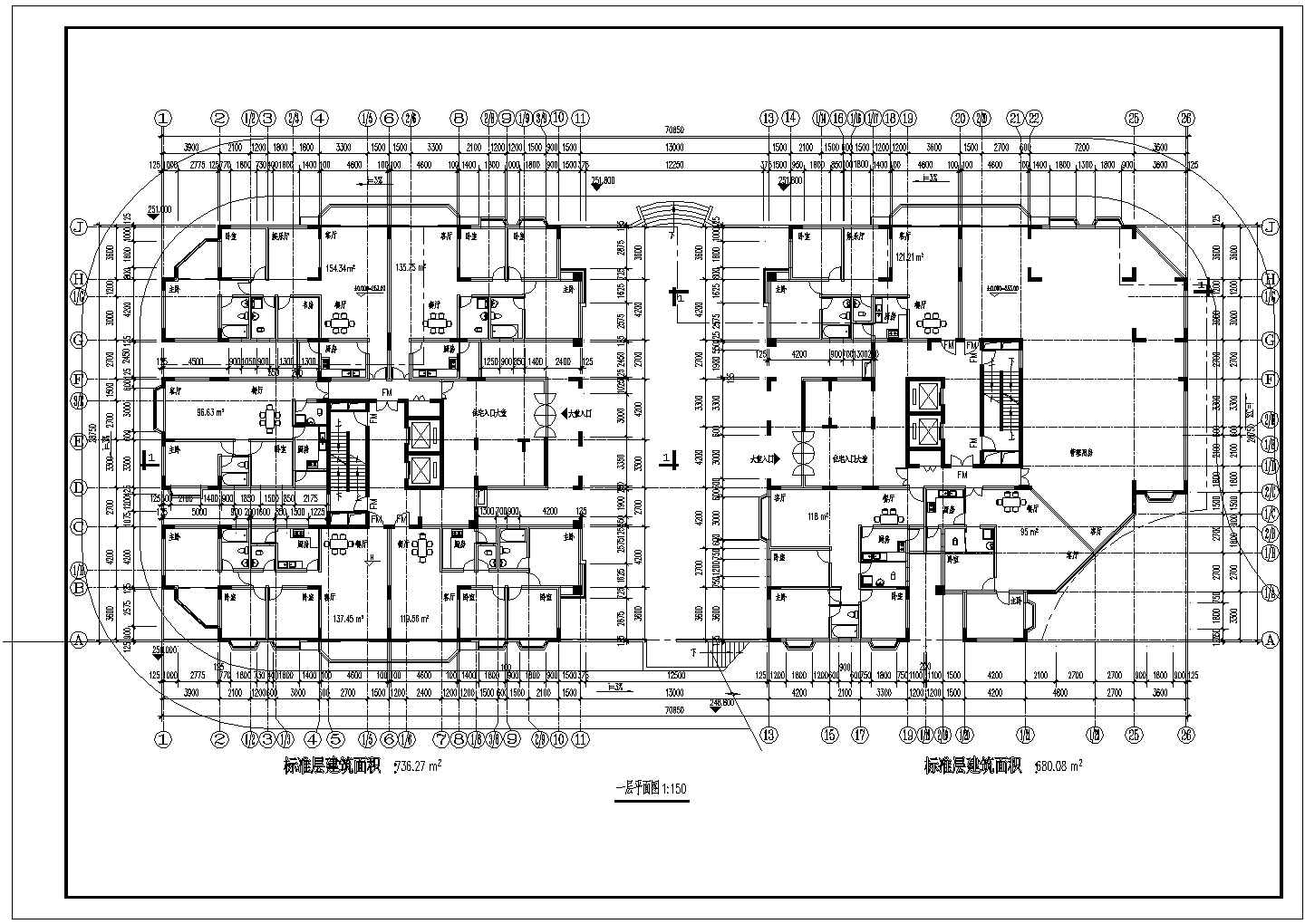 某地区26层双塔式建筑全套设计施工详细方案CAD图纸