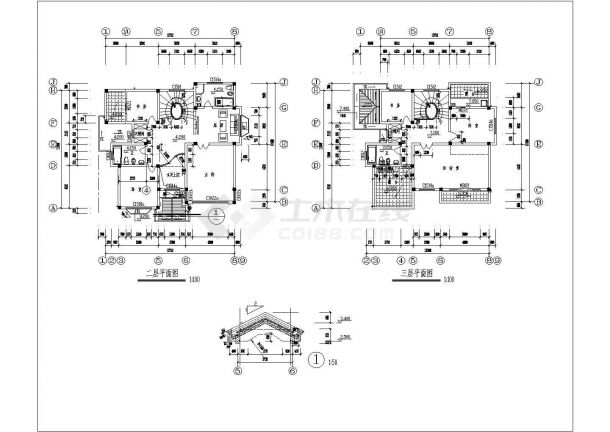 某独立联排别墅建筑CAD设计完整构造施工图-图二