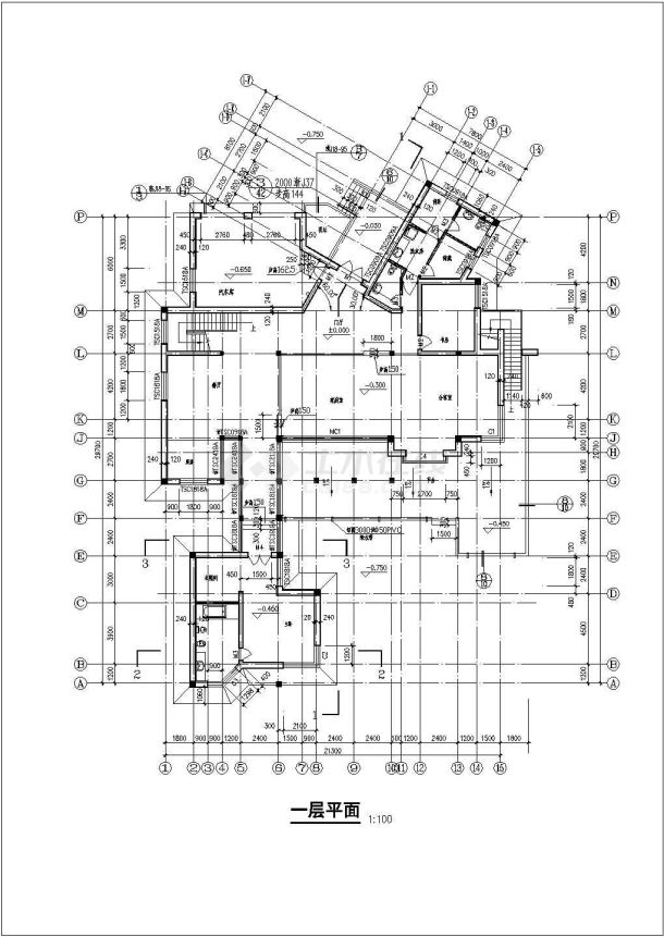 某两层独立豪华别墅CAD详细构造平面施工图-图一