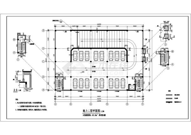 某地下二层地上二层小汽车库设计cad建筑平面图（甲级院设计）-图一