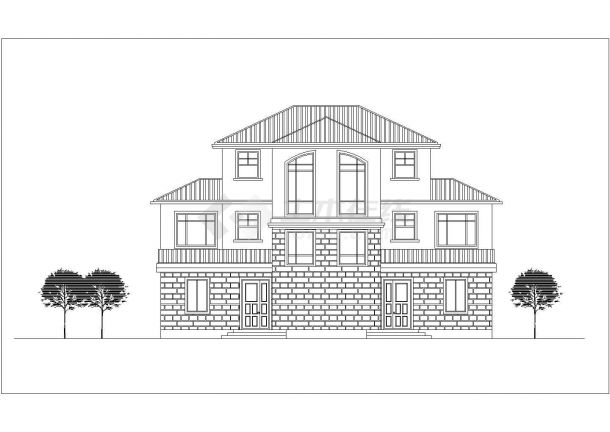六盘水市某大型别墅住宅区3层砖混结构美式别墅平立面设计CAD图纸-图二