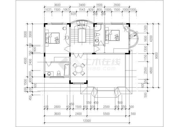 枣庄市河口村某3层砖混结构独栋乡村别墅建筑设计CAD图纸（含效果图）-图一