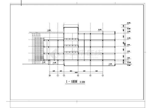 某城市新建五层图书馆建筑工程设计CAD图（含总平面图）-图一