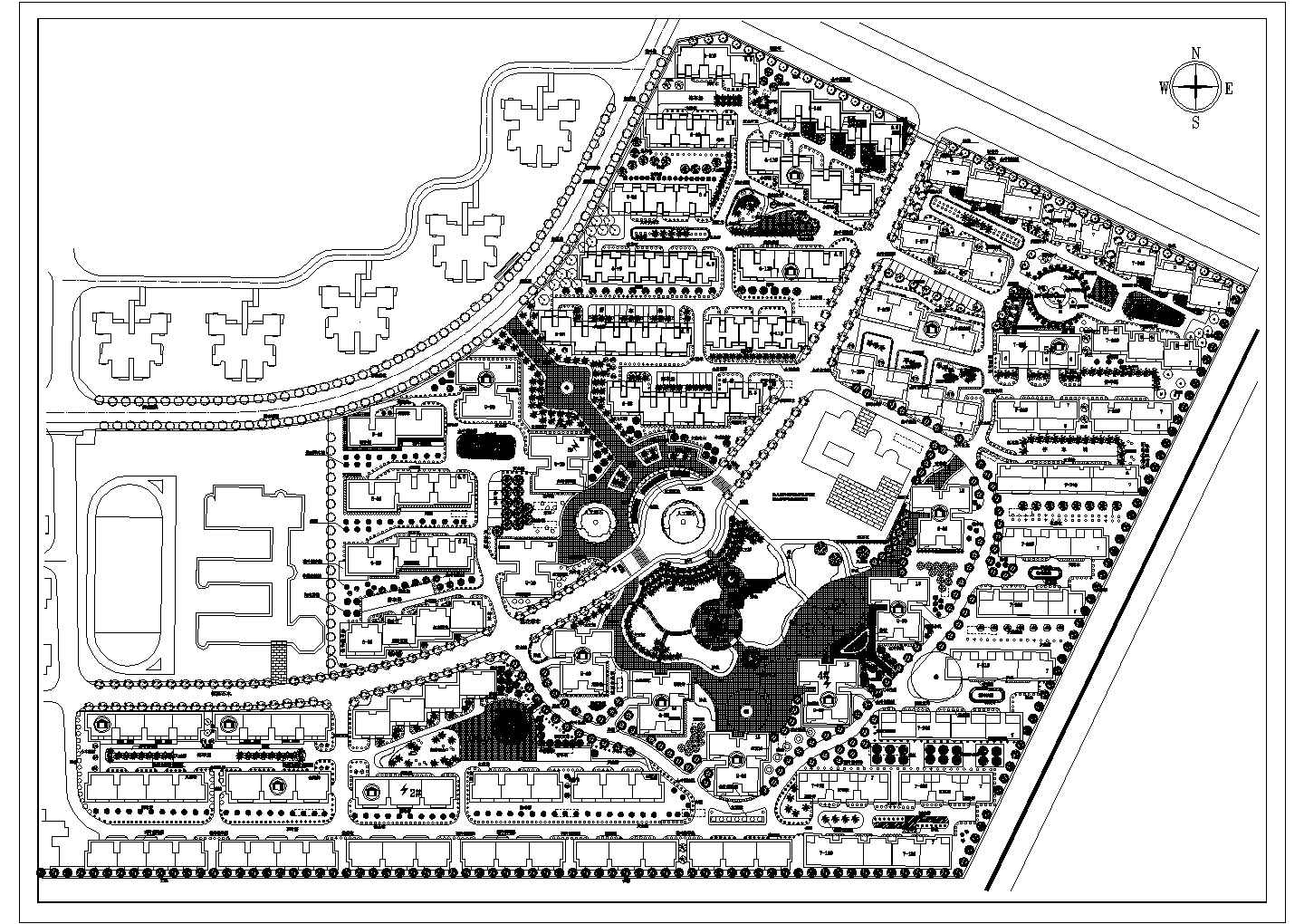 某三联花园居住小区规划CAD完整设计总平面图